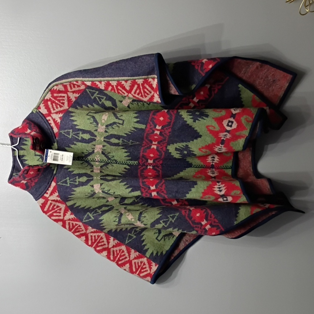 NWT Lauren Ralph Lauren Aztec Poncho Women Wool Linen Southwestern SZ S/M